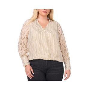 Vince Camuto Women's V-Neck Collared Long-Sleeve Blouse Soft Cream Plus Size 1X